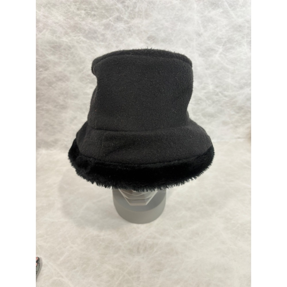 Ideal Chic Vintage Black Faux Fur Trim Bucket Hat Cloche Winter Made in USA